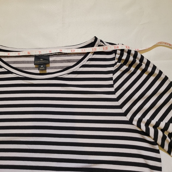 Worthington Black and White Striped Half Open Sleeve Blouse Crew Neck Size M - Picture 4 of 9